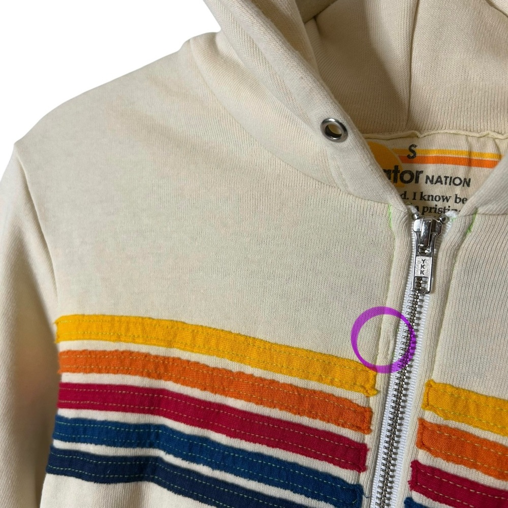 Aviator Nation Vintage Rainbow Stripe Zip Hoodie Cream USA Women’s S - Picture 14 of 16